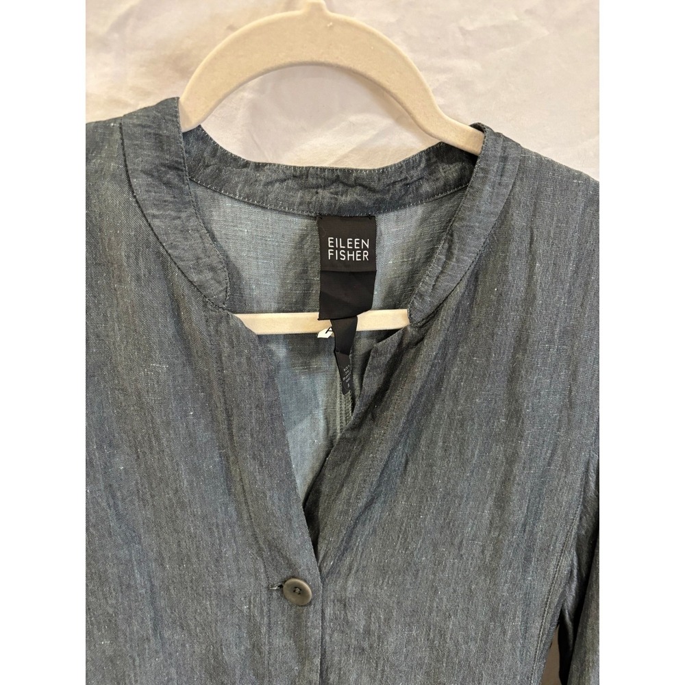 Eileen Fisher Button Front Shirt Womens Medium Grey Blue Linen Blend - Picture 4 of 4